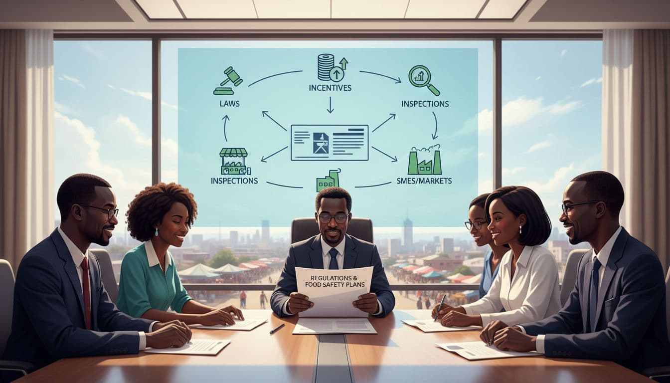 africa-food-safety-capacity-development-meeting-5dd65bba Capacity development in Africa. African policymakers, regulators, and donor representatives in a meeting discussing food safety laws, strategies, and incentives as part of capacity development in Africa.