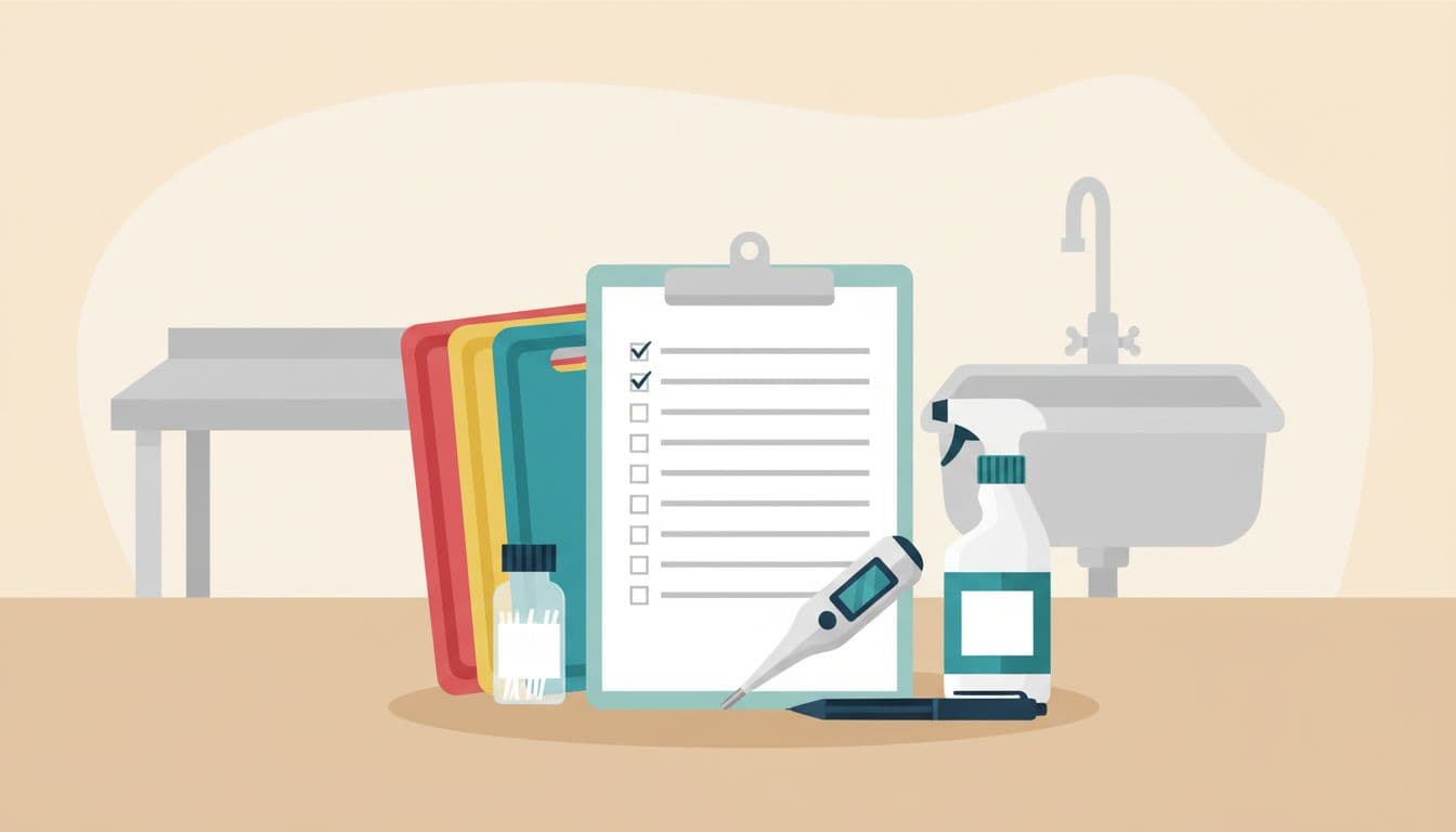 food-safety-onsite-inspection-clipboard-thermometer-dc33650b Walkthrough checklist with thermometer used during a food safety training needs assessment