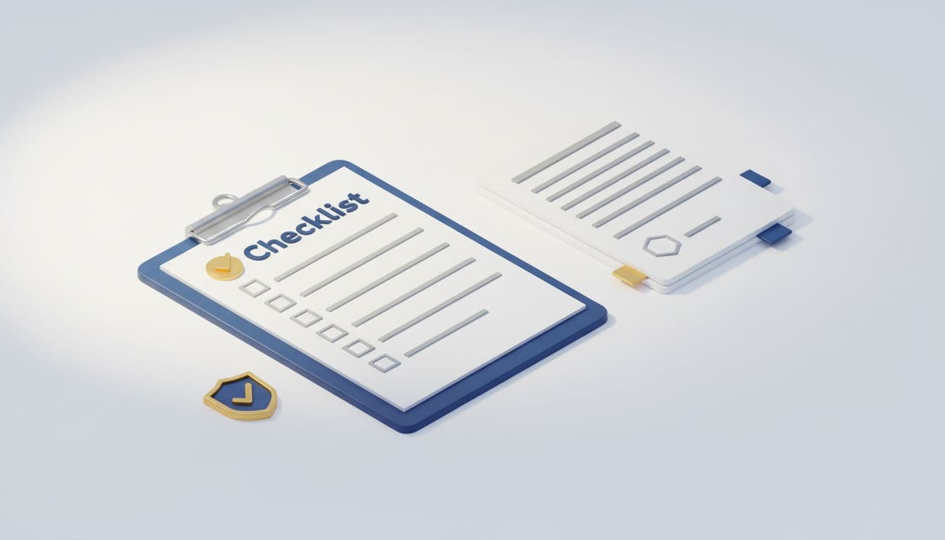 Codex standards vs guidelines vs codes of practice checklist 3D illustration showing a clipboard checklist and documents with blue and gold tabs.