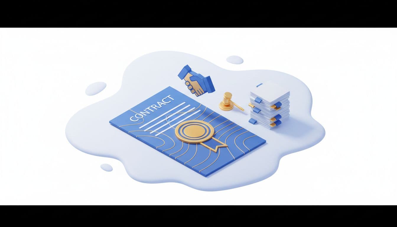 Is Codex Alimentarius law contracts image showing an agreement document with a seal, handshake, and gavel icons in blue and gold.