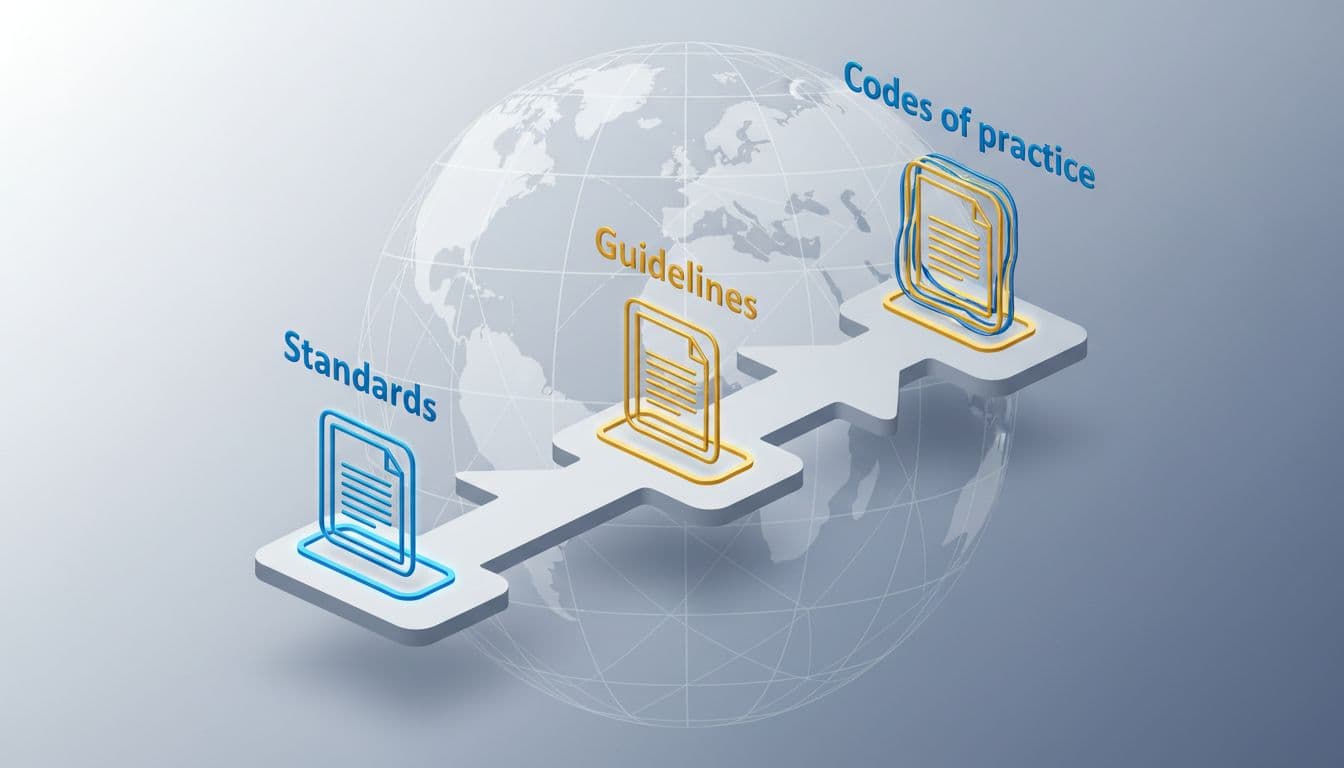 Codex standards vs guidelines vs codes of practice decision flow 3D diagram with branching arrows to standard, guideline, and code of practice icons.